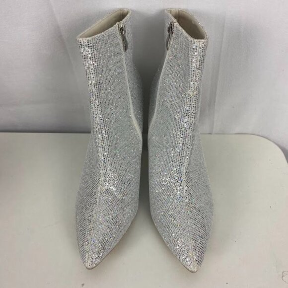 Sparkly Sliver Side Zip Ankle Pointed Toe Disco Boots  Women's Sz 9. - Picture 3 of 6